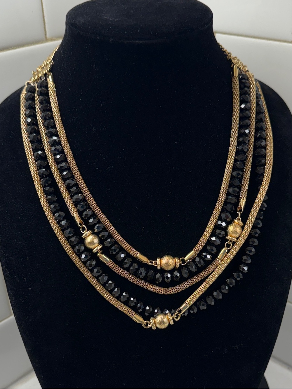 Gold and Black Multi-Strand Statement Necklace - Women Jewelry